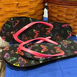 Blue Sky Butterfly Flip Flops